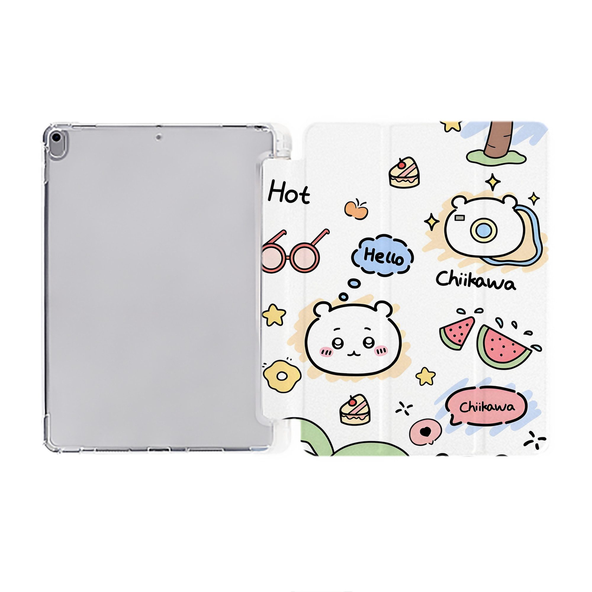 （画像用） ちいかわ Chii-kawa IPad ケース ペン収納付き 三つ折りスタンド PUレザー×シリコン 対応機種9.5/10.5/10.9インチ